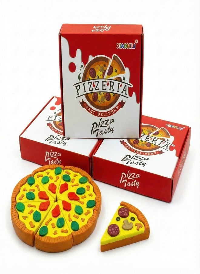Magic Star Pizza Slice Eraser Set for Kids Cute Food Shaped Puzzle Erasers Removable Pieces Fun Stationery for School Art Office Use. (Pack of 1) (3) - Image 1